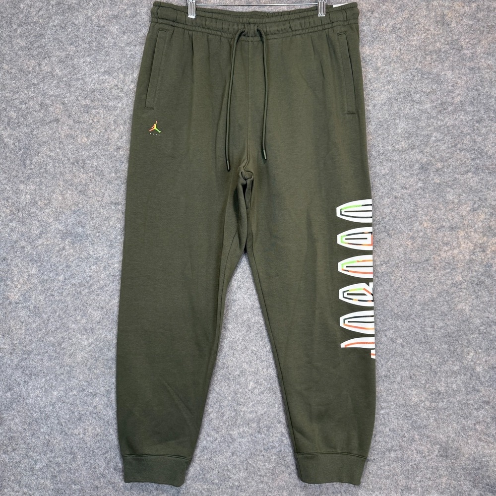 Nike Jordan Flight MVP Jogger Pants Mens XL Fleece Big Logo Olive Green NEW NWT